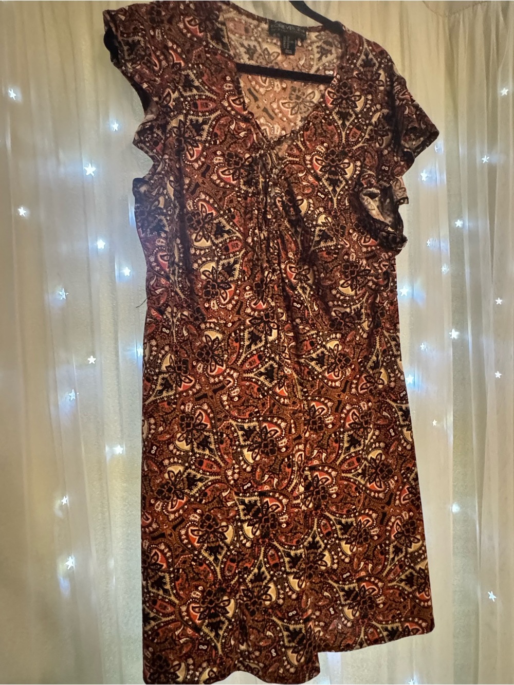 Forever 21 Plus Paisley Print Dress in Black, Brown, Tan, Cream lace up chest